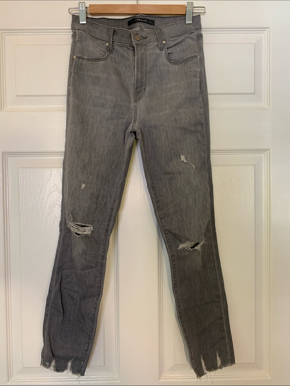 J Brand Gray Straight Leg Ripped Jeans